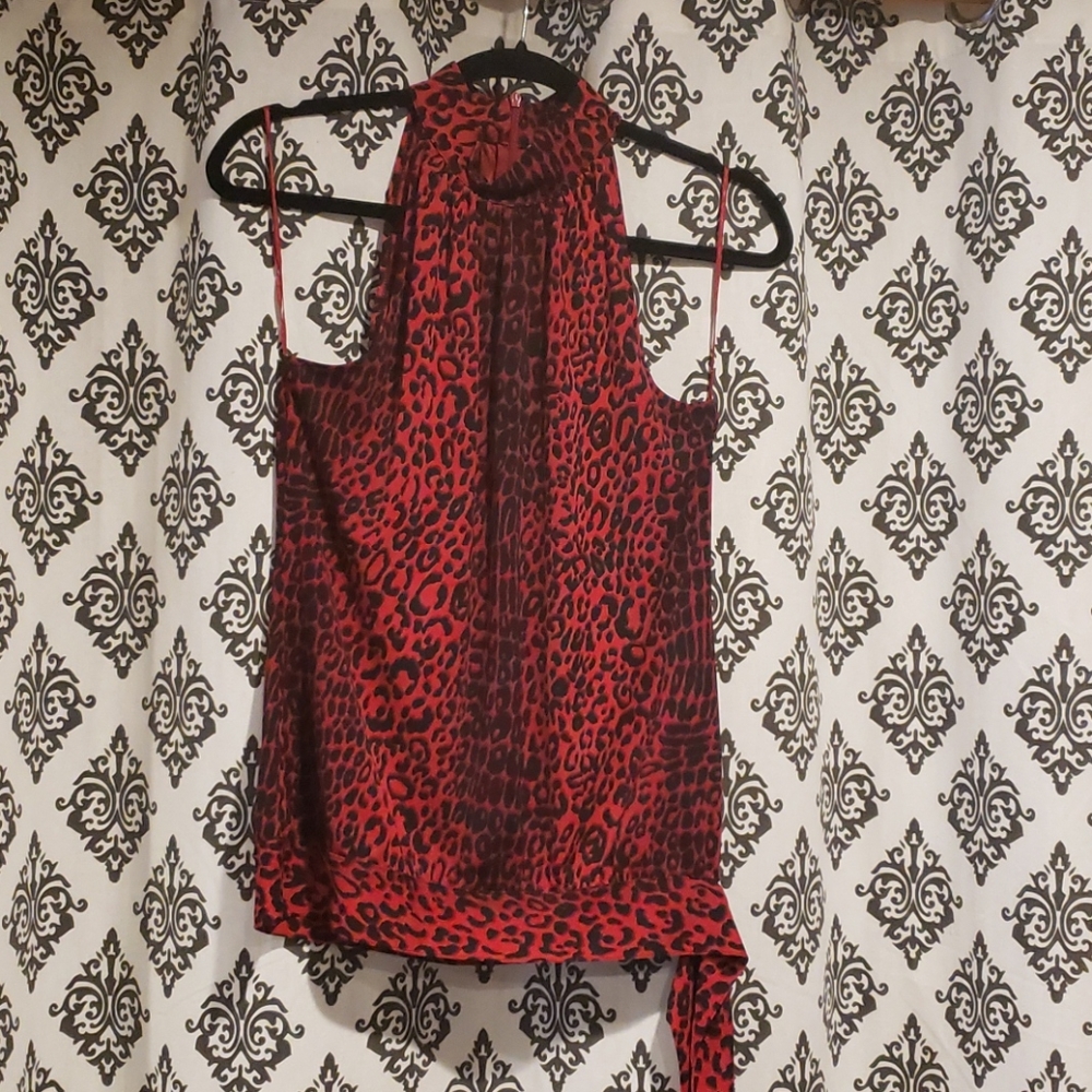 Red leopard print halter neck top